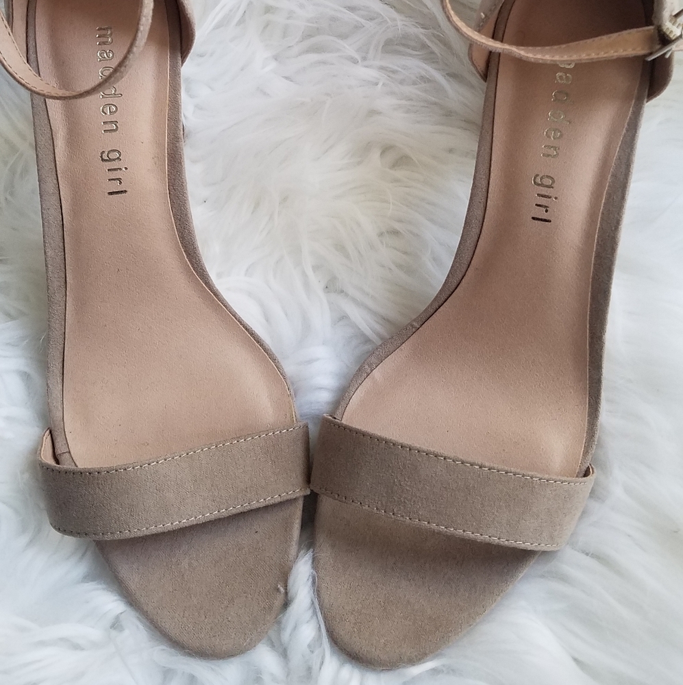 Tan with silver rhinestone block heels